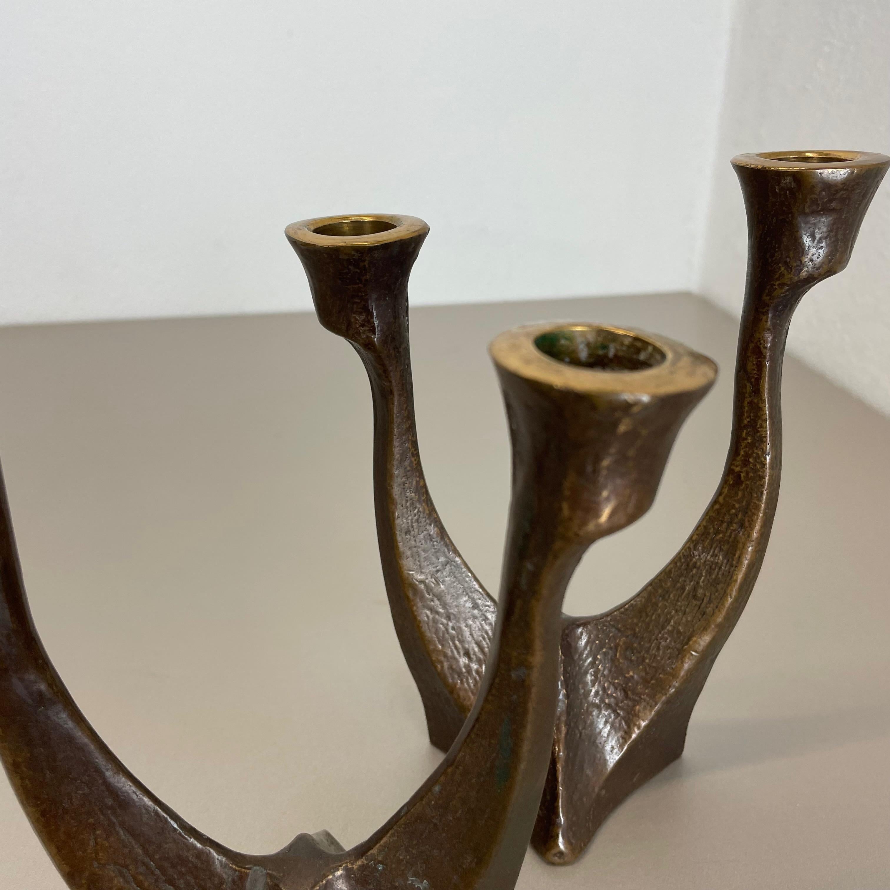 set of 2 Midcentury Brutalist Bronze Candleholder, Michael Harjes, Germany 1960s For Sale 3