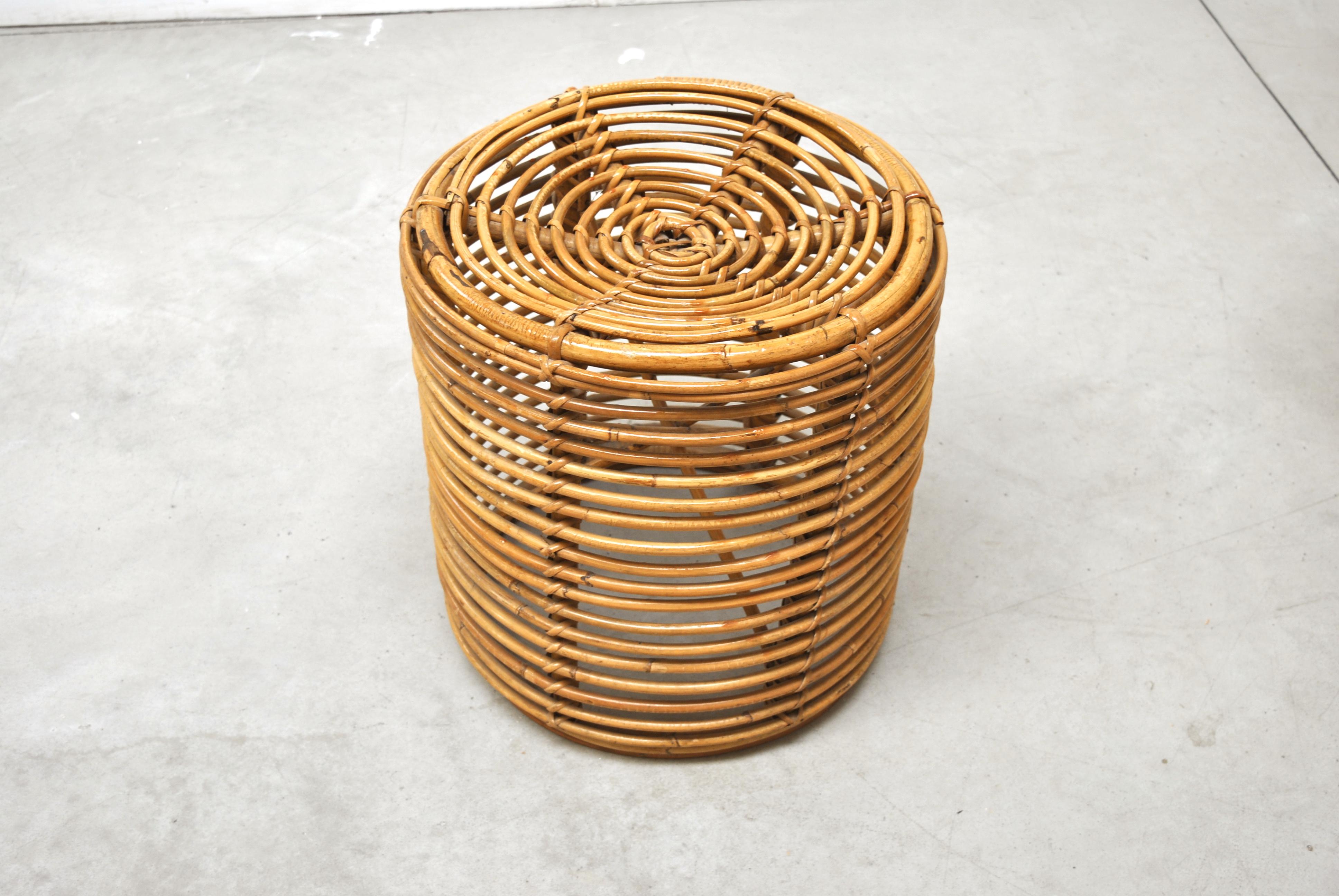 Bamboo Set of 2 Midcentury Cylindrical Poufs after Franco Albini for Bonacina, Italy