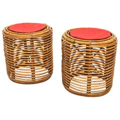 Set of 2 Midcentury Cylindrical Poufs after Franco Albini for Bonacina, Italy