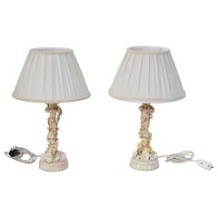 Lot de 2 lampes de table florales en céramique italiennes du milieu du siècle
