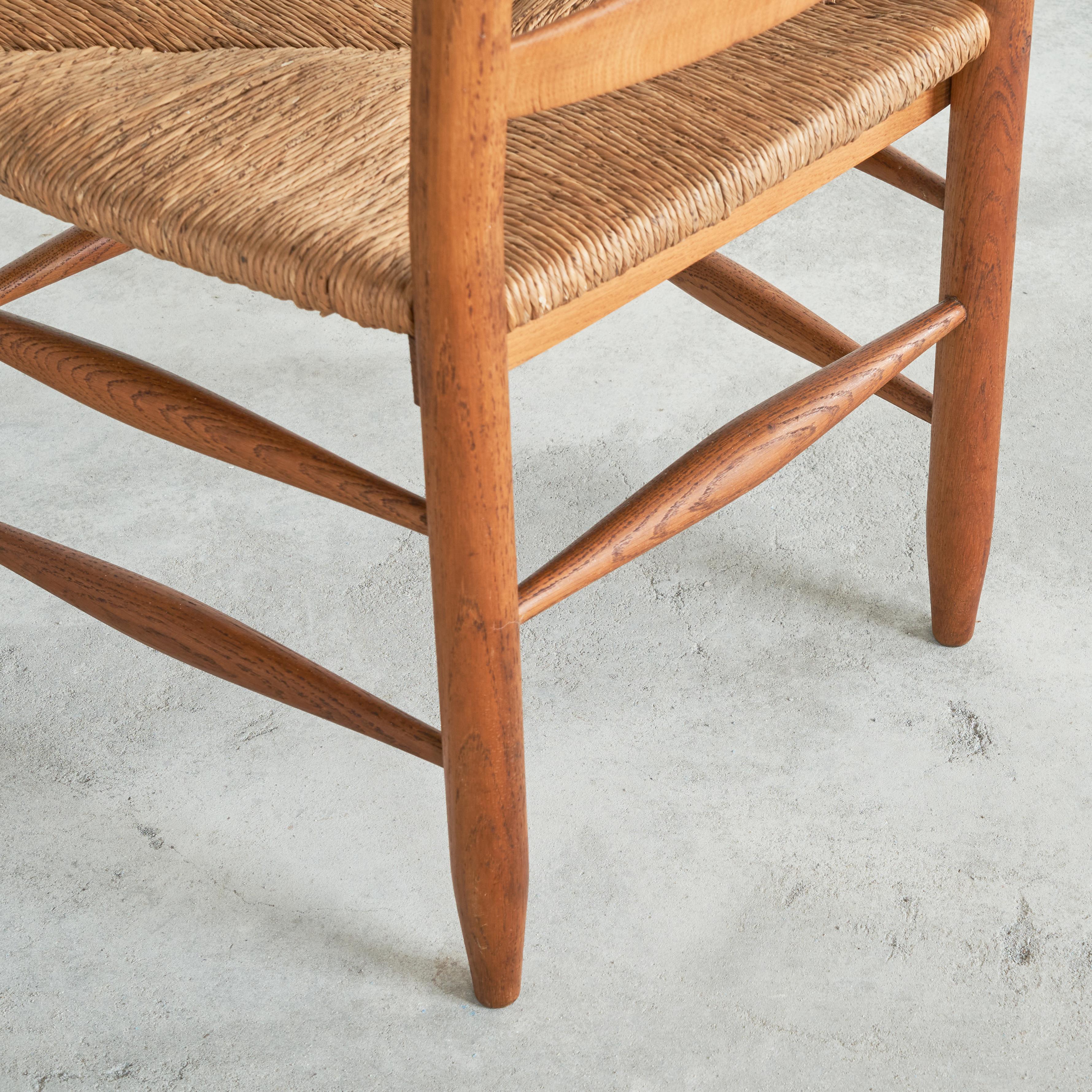 Set of 2 Midcentury Oak and Rush Armchairs, 1950s For Sale 5