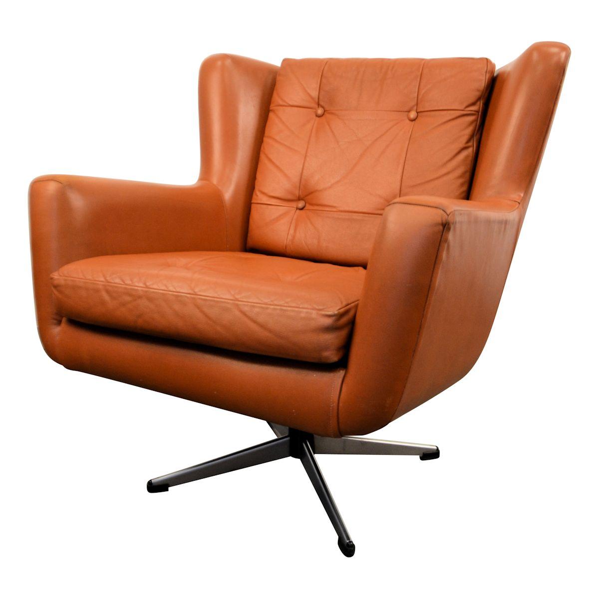 20th Century Set of 2 Midcentury Skjold Sørensen Leather Swivel Chairs
