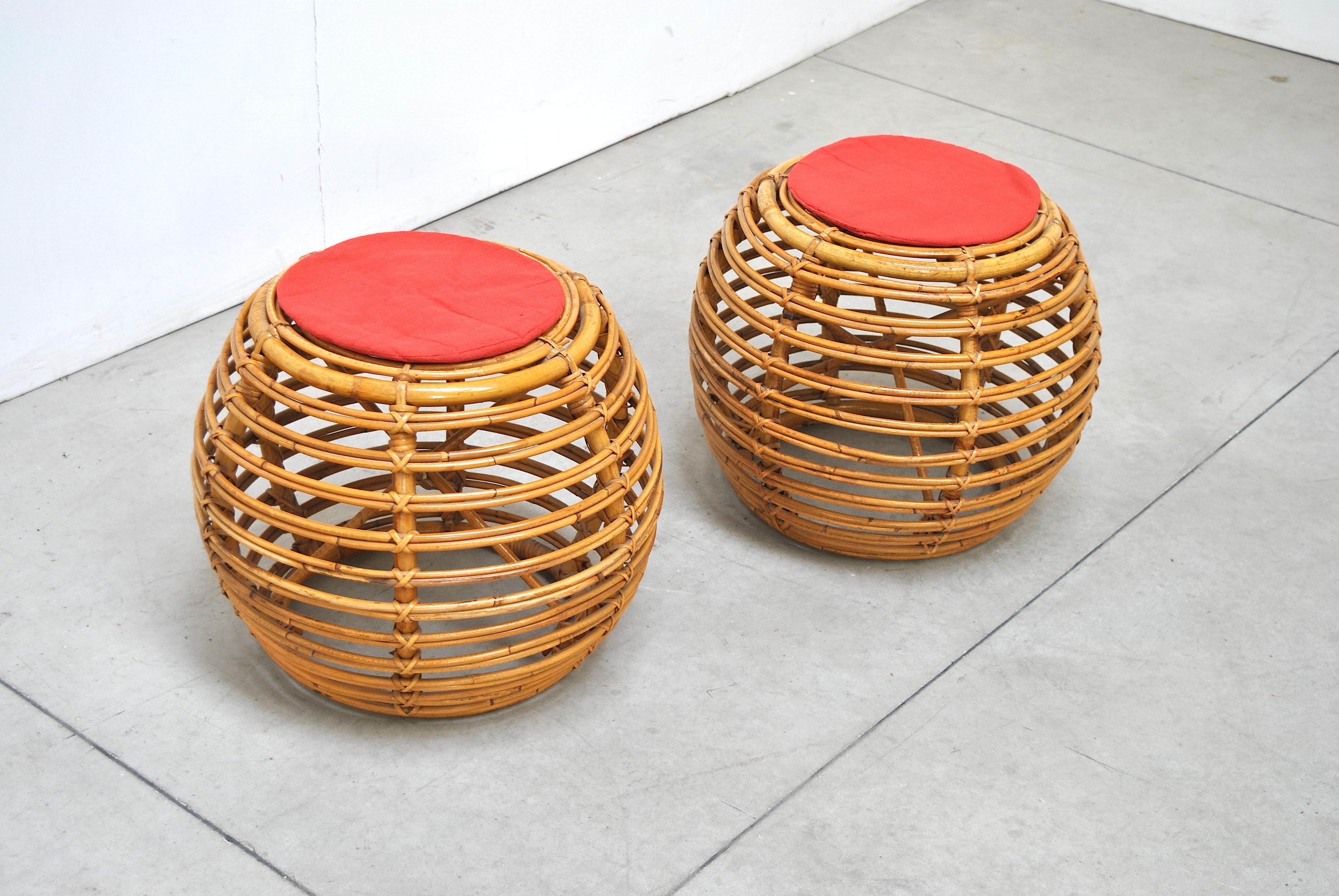 Mid-Century Modern Set of 2 Midcentury Spheric Poufs after Franco Albini for Bonacina, Italy, 1960s