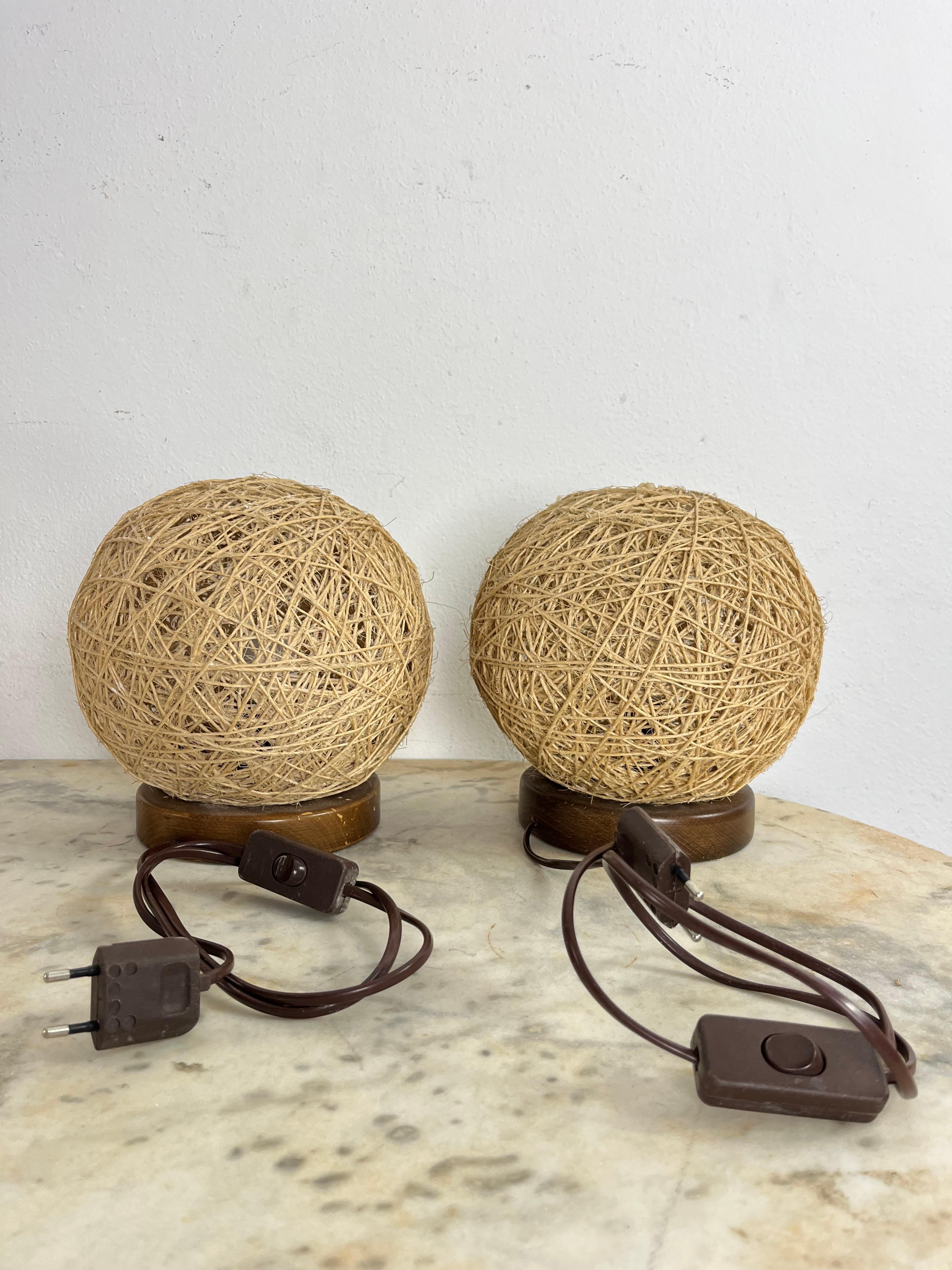 Set of 2 Midcentury Twine Table Lamps, 1960s For Sale 5