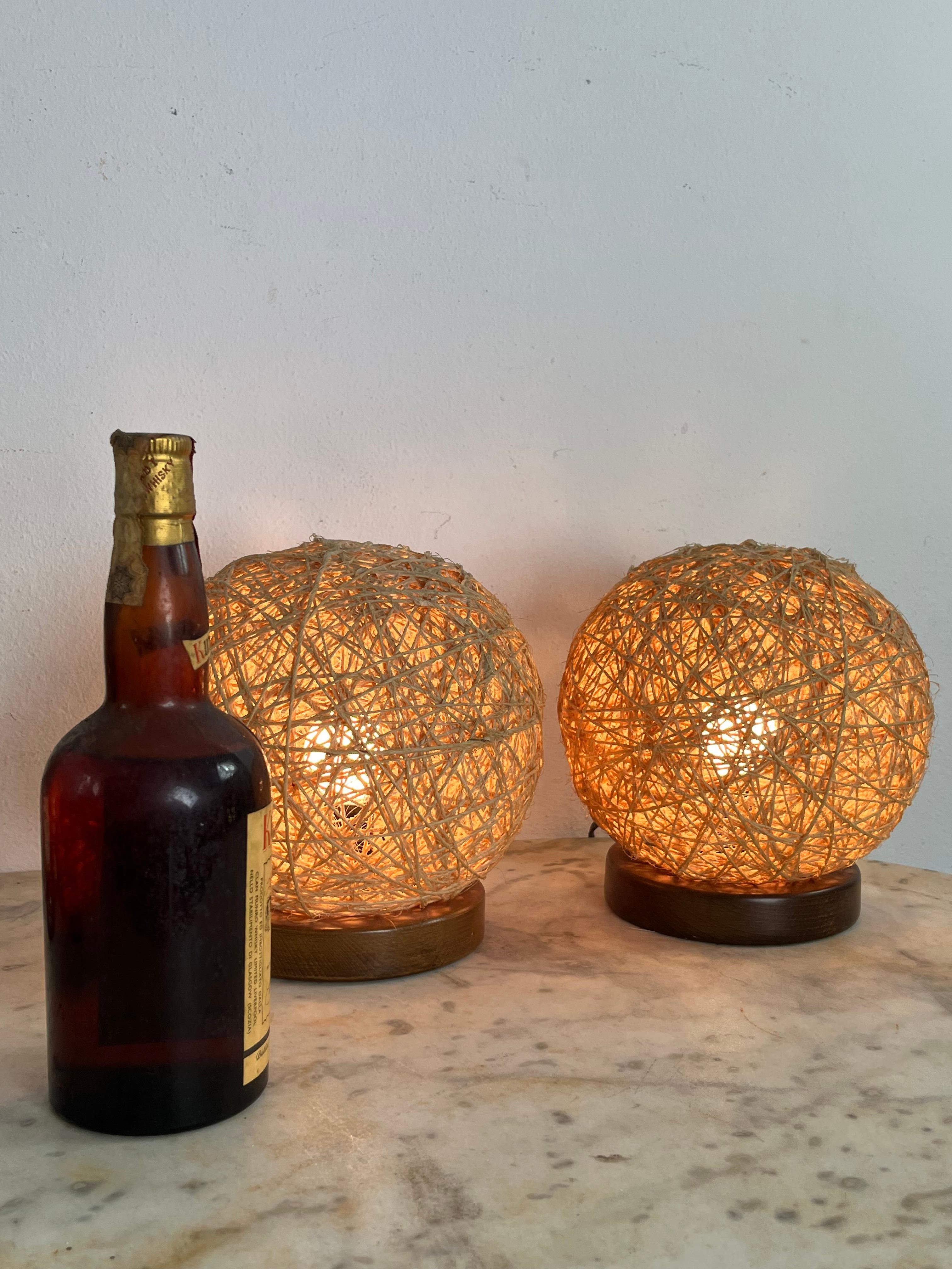 Mid-20th Century Set of 2 Midcentury Twine Table Lamps, 1960s For Sale
