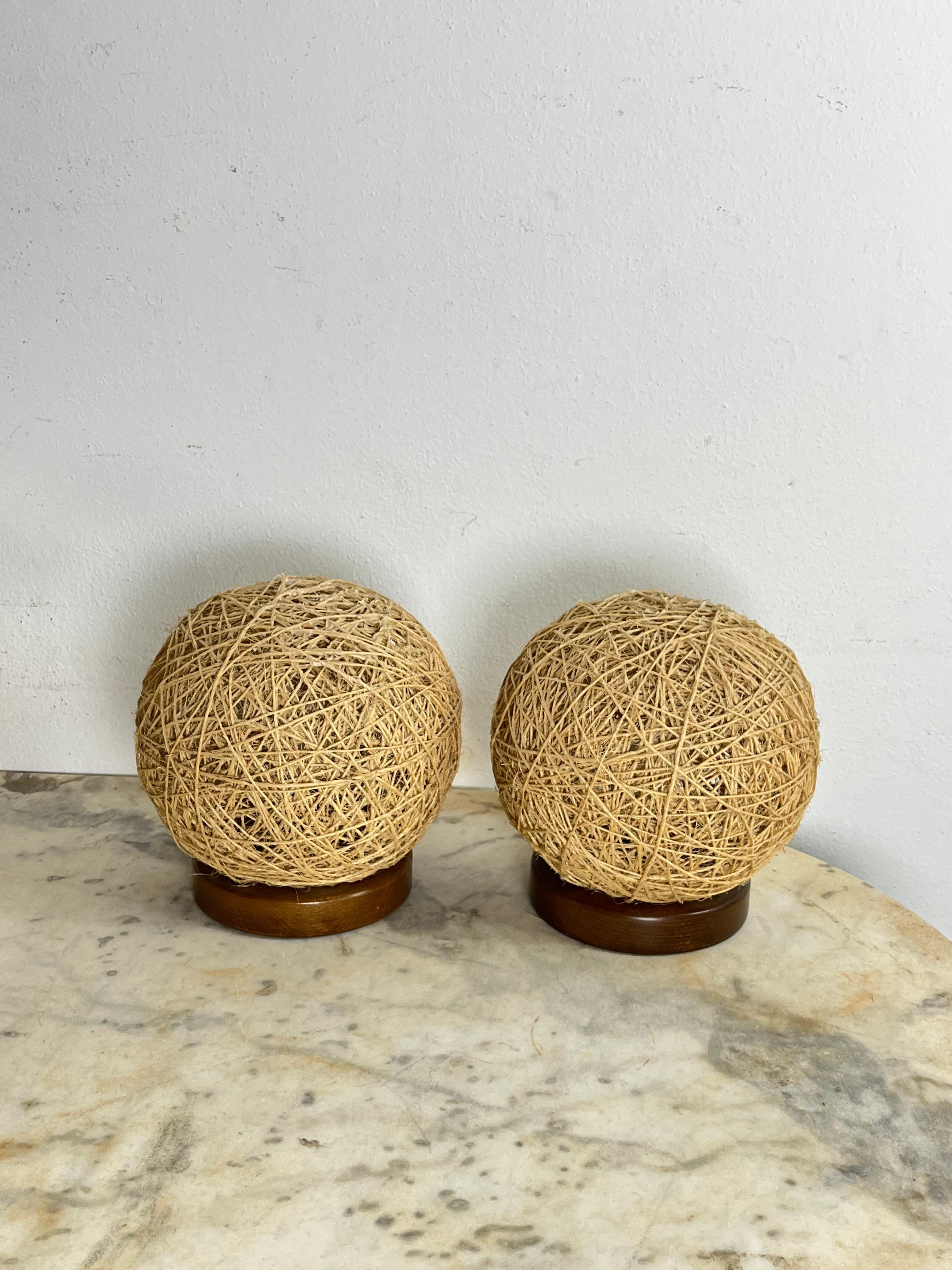 Set of 2 Midcentury Twine Table Lamps, 1960s For Sale 1