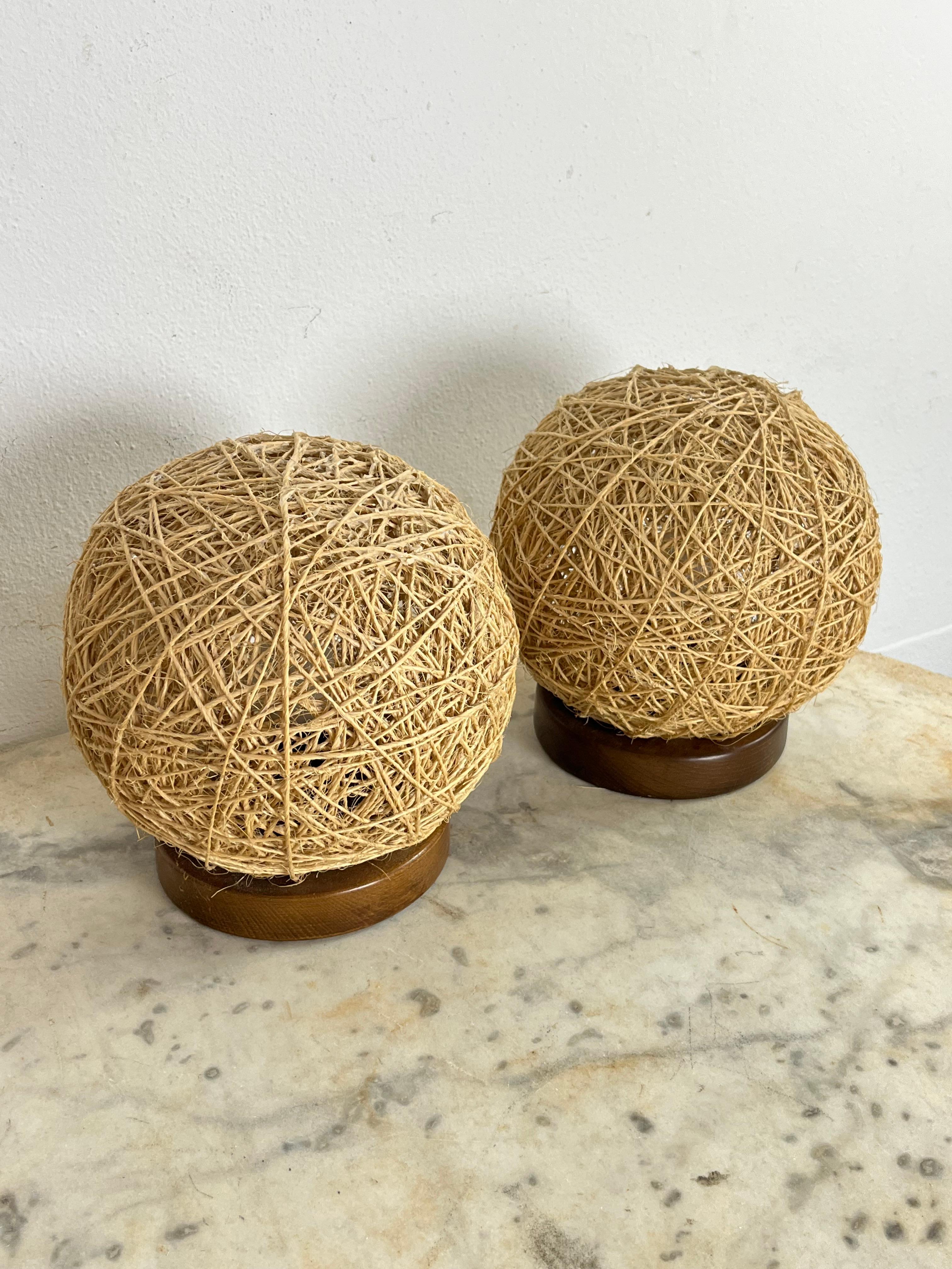Set of 2 Midcentury Twine Table Lamps, 1960s For Sale 2