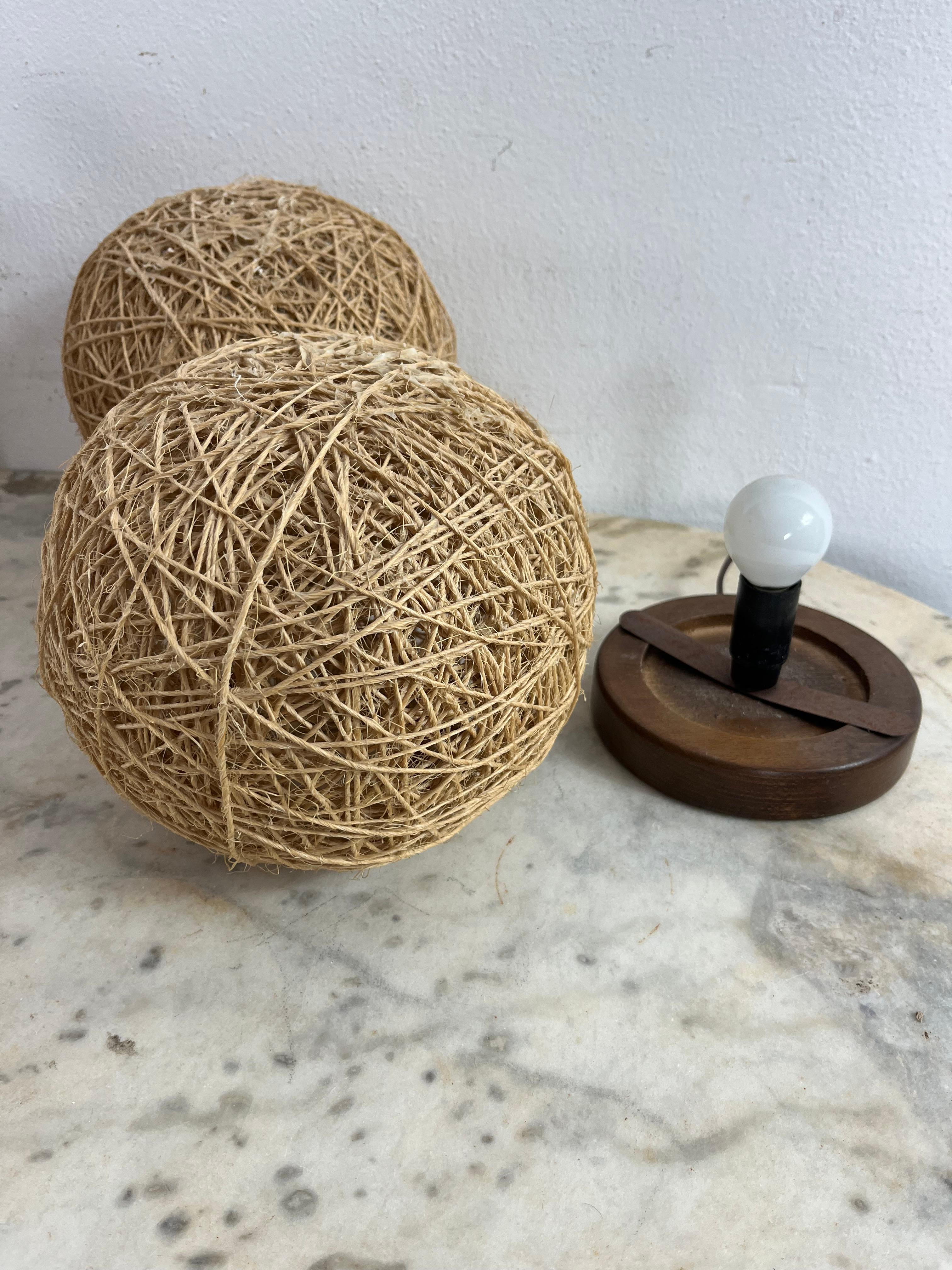 Set of 2 Midcentury Twine Table Lamps, 1960s For Sale 3