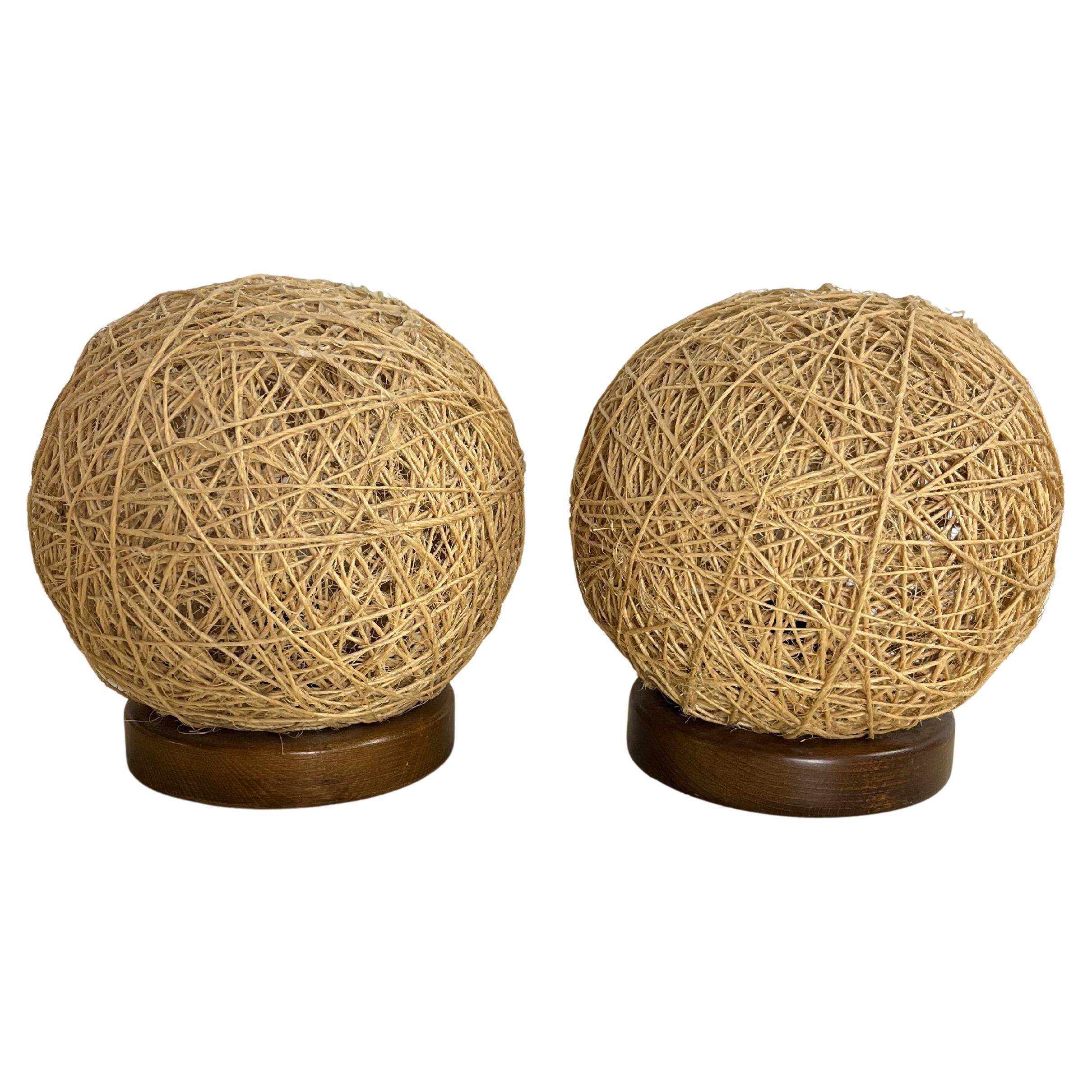 Set of 2 Midcentury Twine Table Lamps, 1960s For Sale