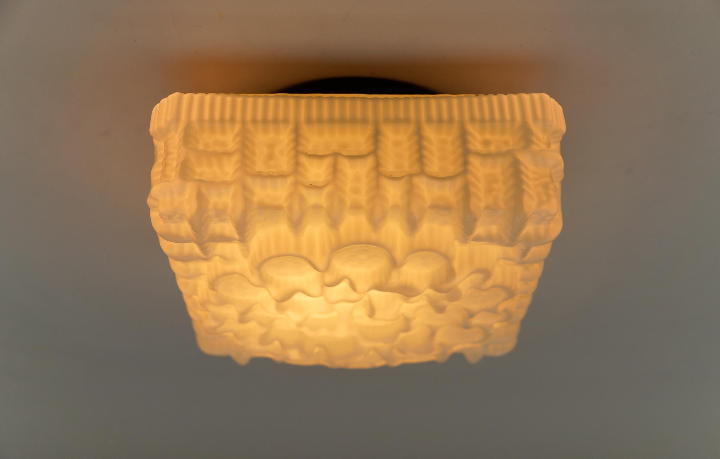 Metal Milk Glass Bubble Flush Mount Lamp Helena Tynell, Germany 1960s For Sale