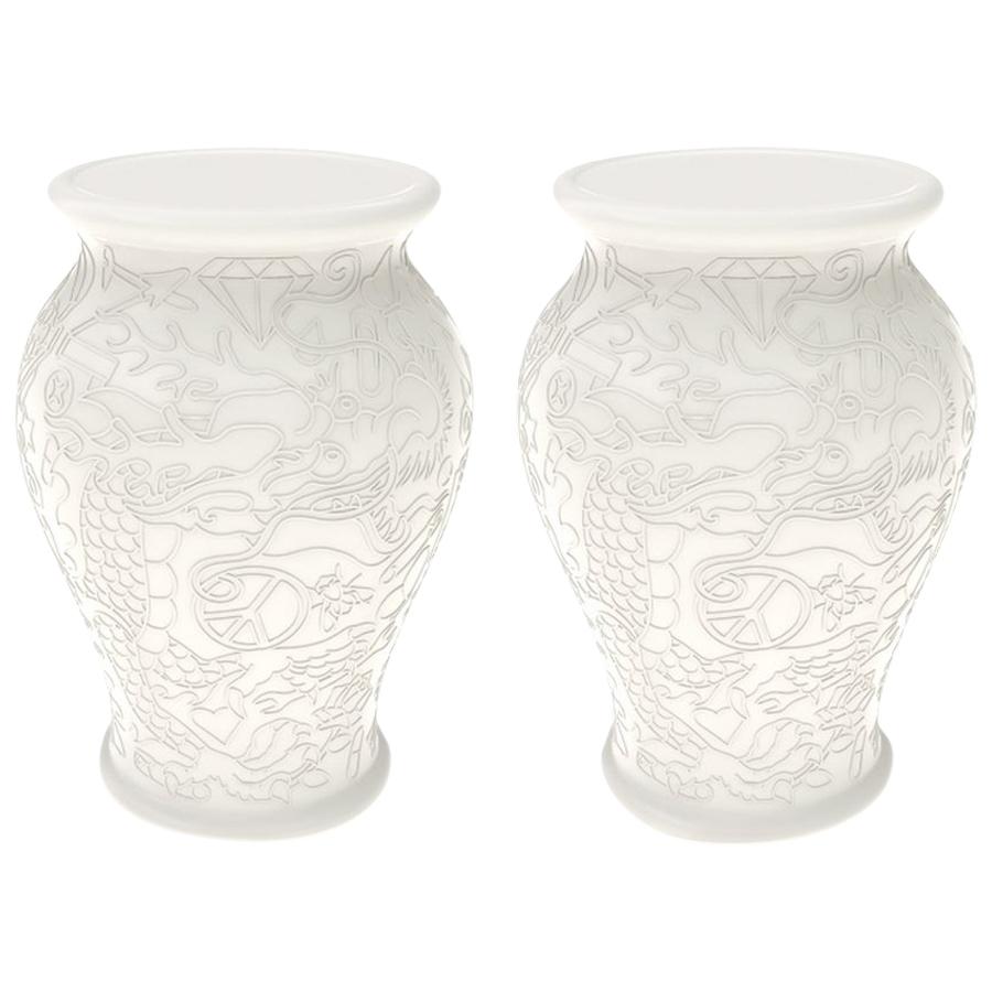 In Stock in Los Angeles, Set of 2 Ming White Stool / Side Tables by Studio Job