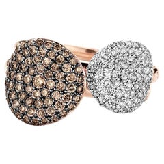 Set of 2 Mini Waves Rings in Rose Gold with White and Brown Diamonds 