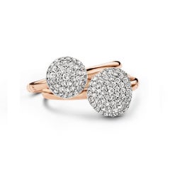 Set of 2 Mini Waves Rings in Rose Gold with White Diamonds