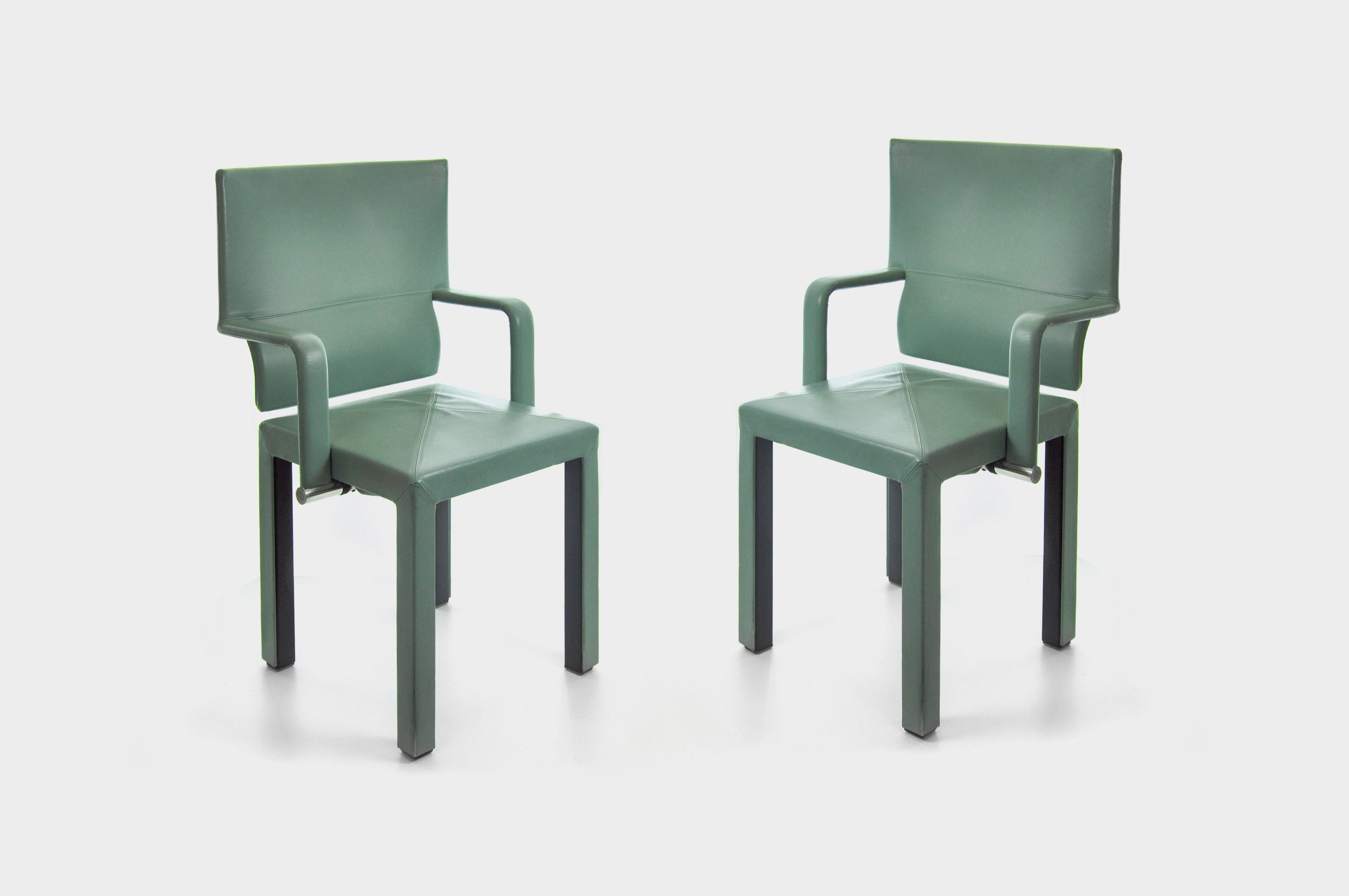 Late 20th Century Set of 2 Mint-Colored Italian Armchairs by Paolo Piva for B&B Italia, 1990s