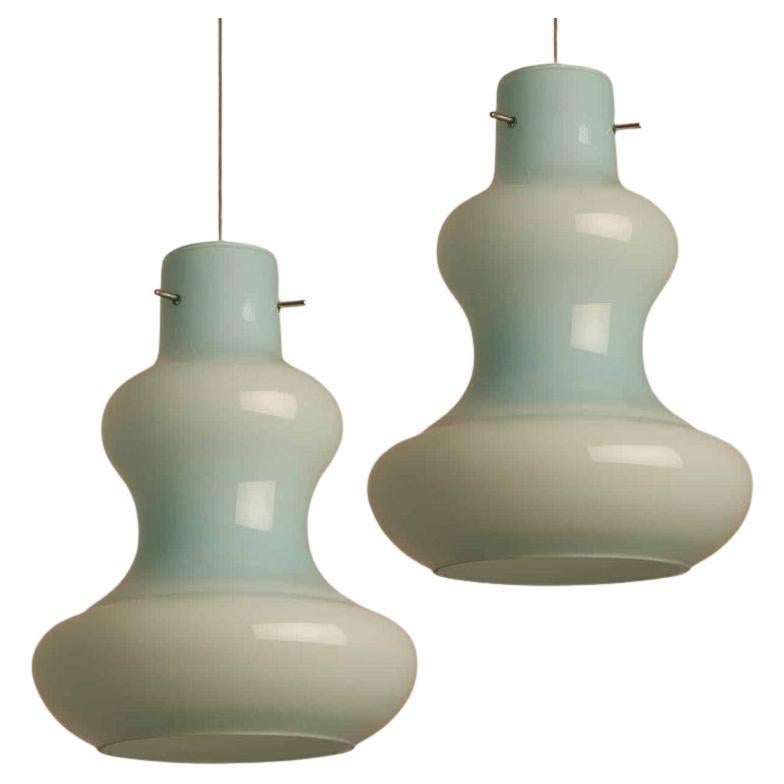 Set of 2 Mint Murano Glass Pendant Lights by Massimo Vignelli for Venini, 1960