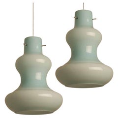 Set of 2 Mint Murano Glass Pendant Lights by Massimo Vignelli for Venini, 1960