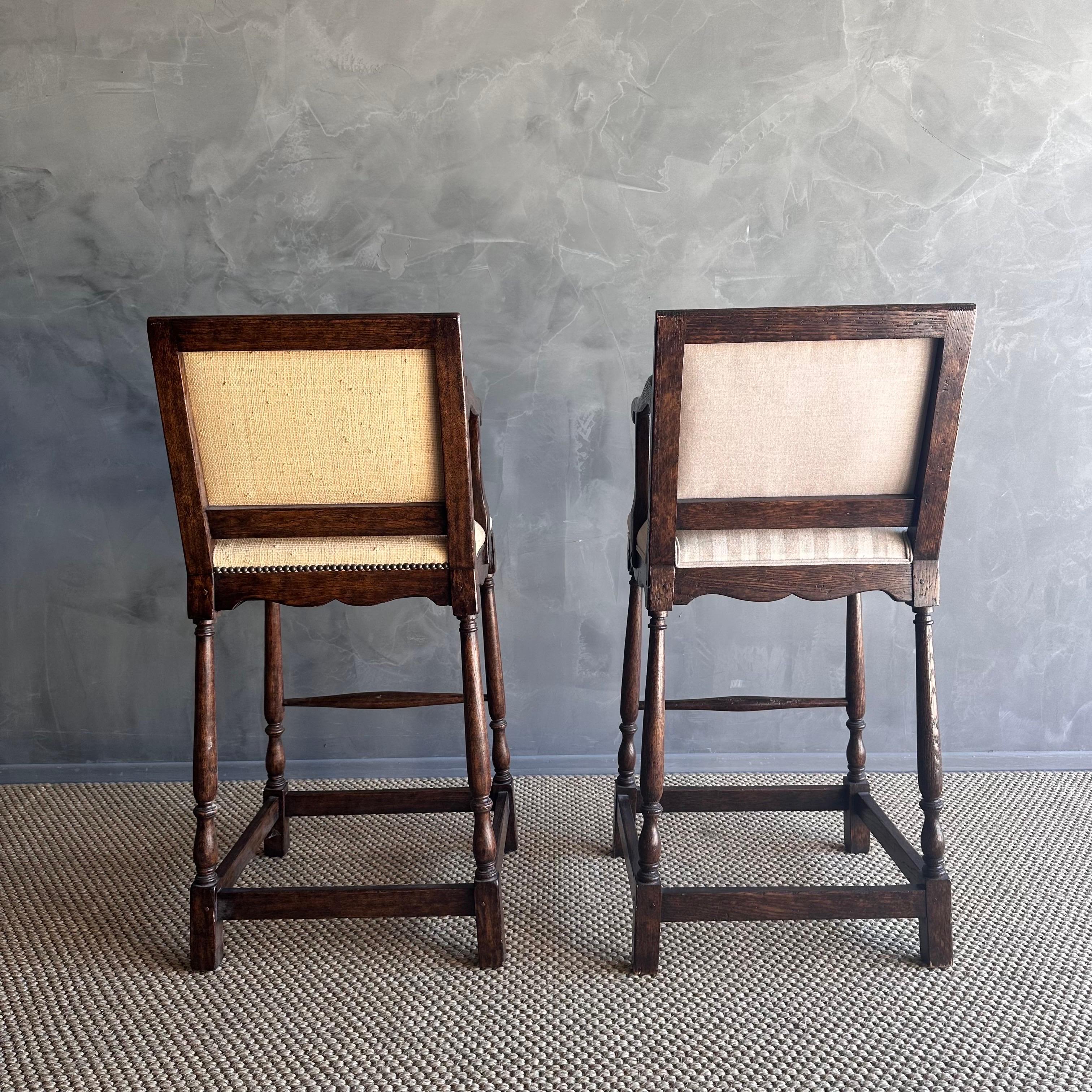 Enhance your home with a pair of exquisite Minton Spidell French Provincial bar stools. These bar stools are crafted from sturdy fruitwood and are ready to be upholstered to match your style. With their antique design and French country charm, these