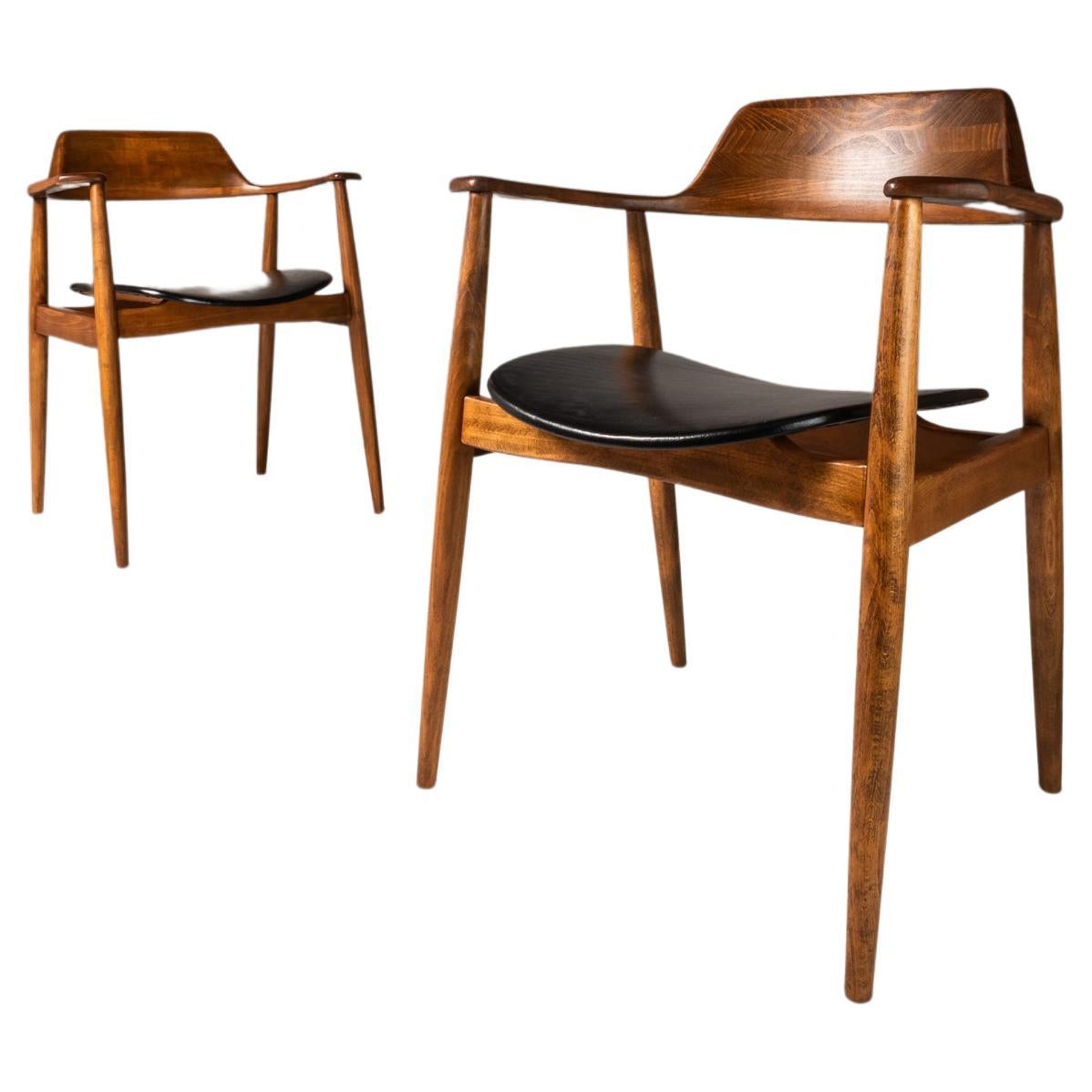 Ensemble de 2 fauteuils Model 411 en Beeche par Hartmut Lohmeyer pour Wilkahn, c.1950s