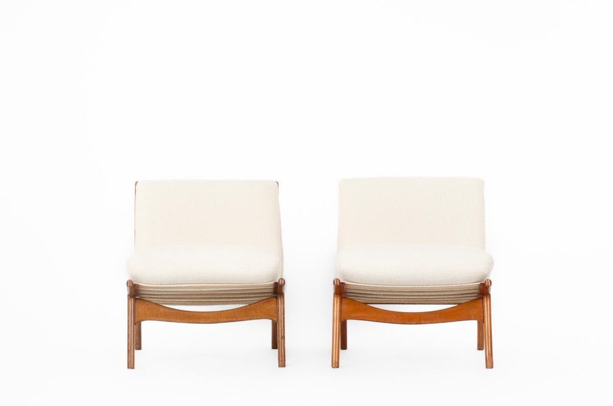 Français Ensemble de 2 chaises basses modèle 790 de Joseph Andre Motte pour Steiner 1960 en vente