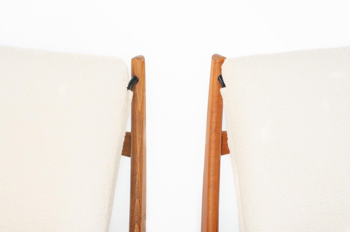 Tissu Ensemble de 2 chaises basses modèle 790 de Joseph Andre Motte pour Steiner 1960 en vente
