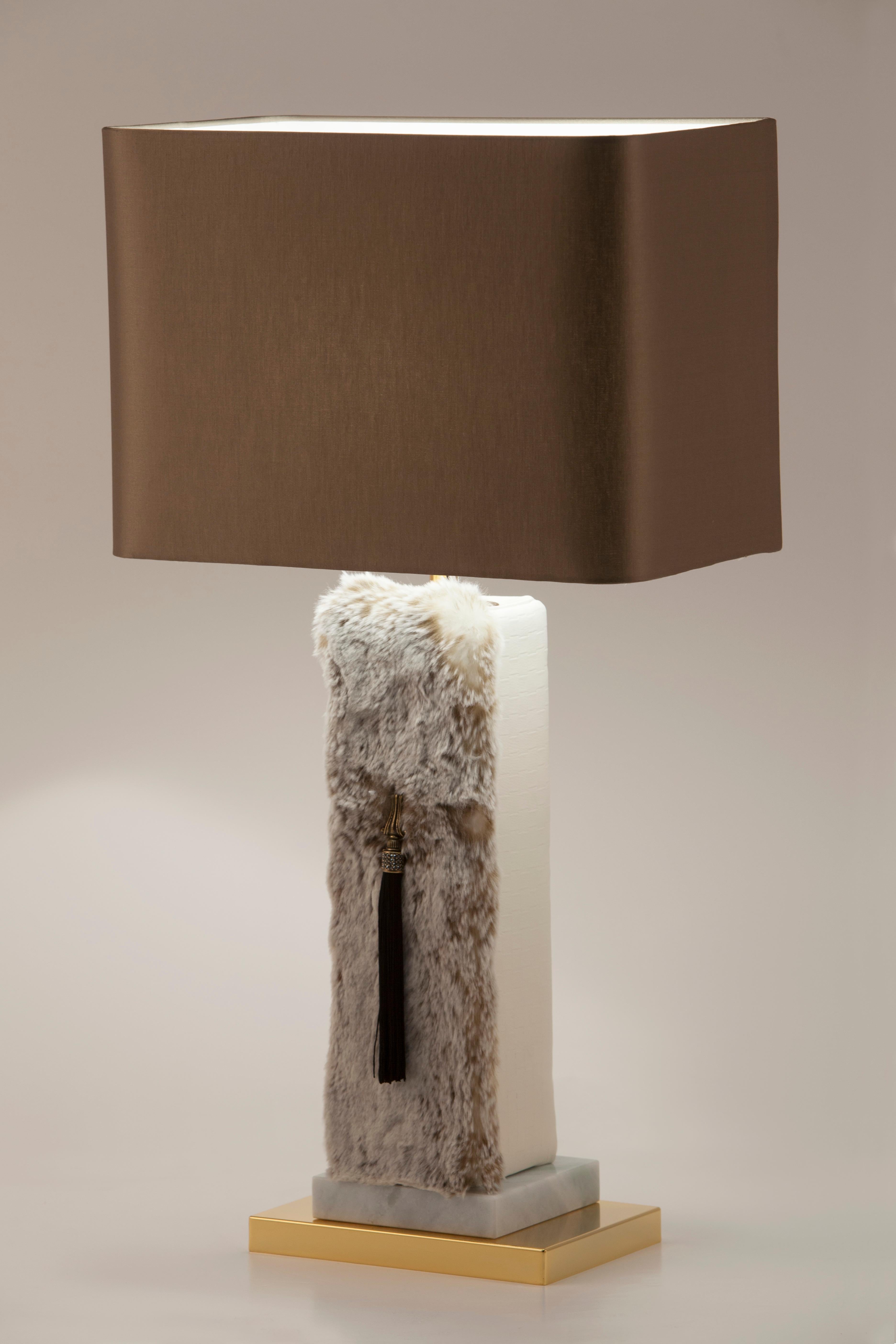 Contemporary Set of 2 Modern Andrade Table Lamps, Brown Lampshade, Handmade in Portugal For Sale