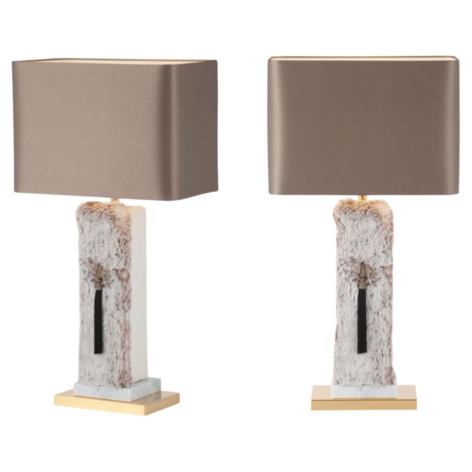 Set of 2 Modern Andrade Table Lamps, Brown Lampshade, Handmade in Portugal For Sale