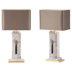 2er-Set Moderne Andrade-Tischlampen, brauner Lampenschirm, handgefertigt in Portugal