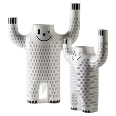 Set of 2 Modern Decor White Happy Yeti Ceramic Flower Vase