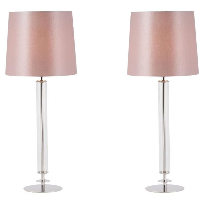 Set of 2 Modern Dumont Table Lamps, Pink Lampshade, Handmade in Portugal For Sale