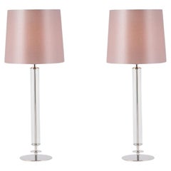 Set aus 2 modernen Dumont-Tischlampen, rosa Lampenschirm, handgefertigt in Portugal