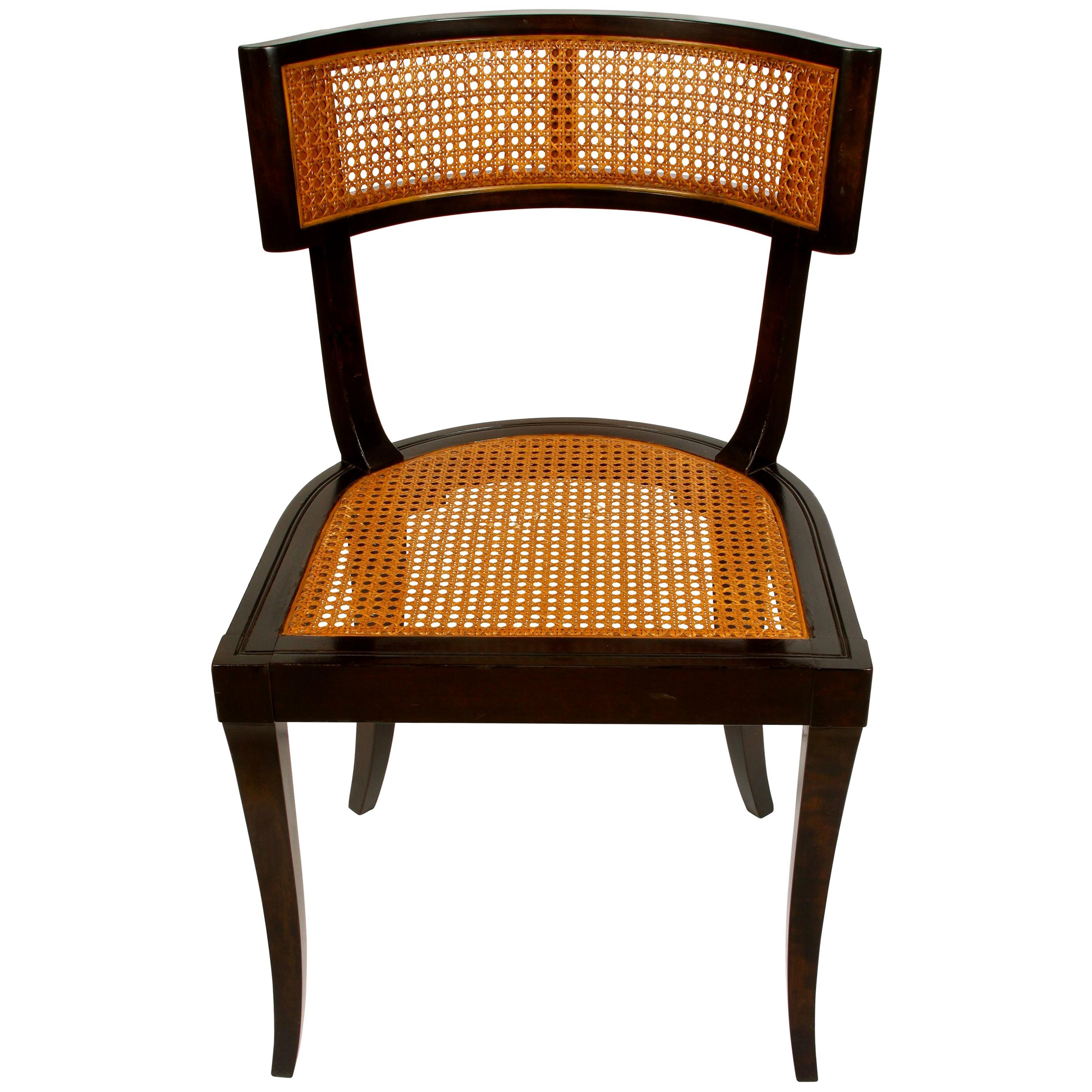 Set of 2 Modern Klismos Style Caned Curved Side Chairs