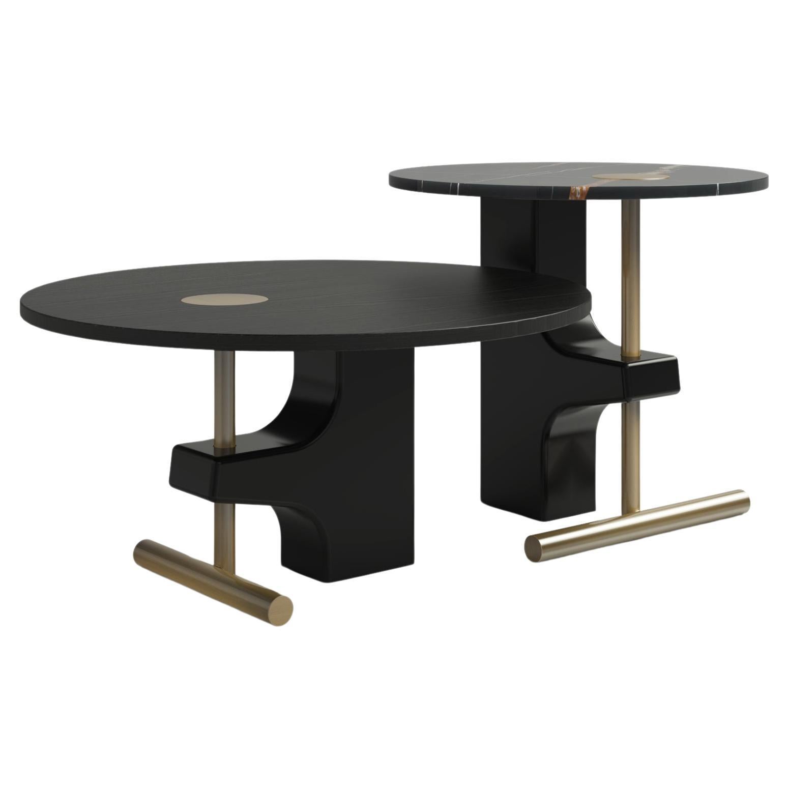 Lot de 2 tables basses Modern MODERN Sahara Noir Marbre Handmade Portugal Greenapple en vente