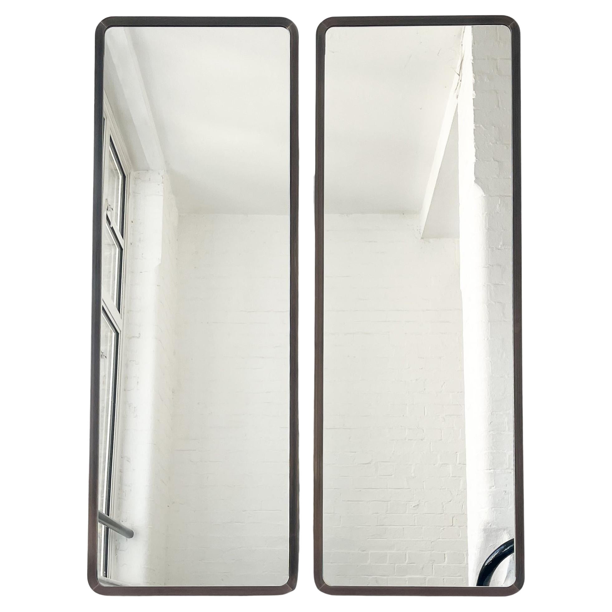 Set of 2 Modern Quadris Long Rectangular Wall Mirror, Bronze Patina Frame