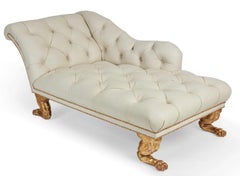 Set of 2 Modern Quatrain Regency Close Nailed Tufted Leather Cream Daybeds