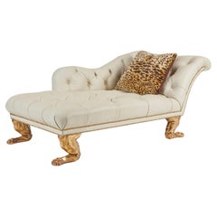 Set di 2 lettini da giorno moderni Quatrain Regency in pelle panna con chiodi