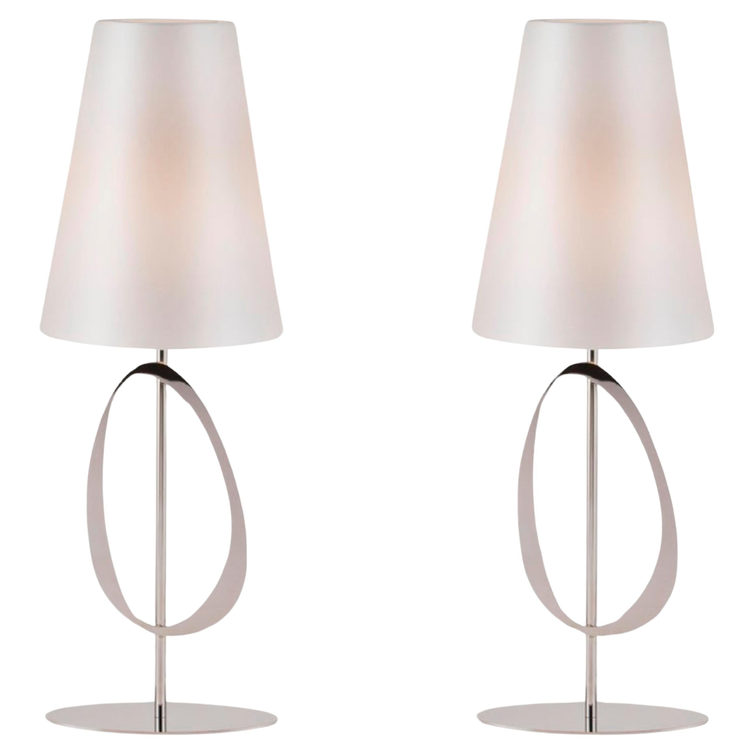 Set of 2 Modern Robin Table Lamps, Stainless, Handmade in Portugal by Greenapple