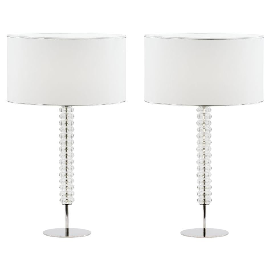Set of 2 Modern Saldanha Table Lamps, White Shade, Handmade in Portugal