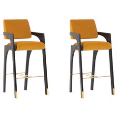 Set aus 2 Bogen-Barhockern, Rauchsamt, Insidherland von Joana Santos Barbosa