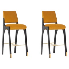 Set of 2 Modern sculptural velvet armless Arches II bar stool by InsidherLand