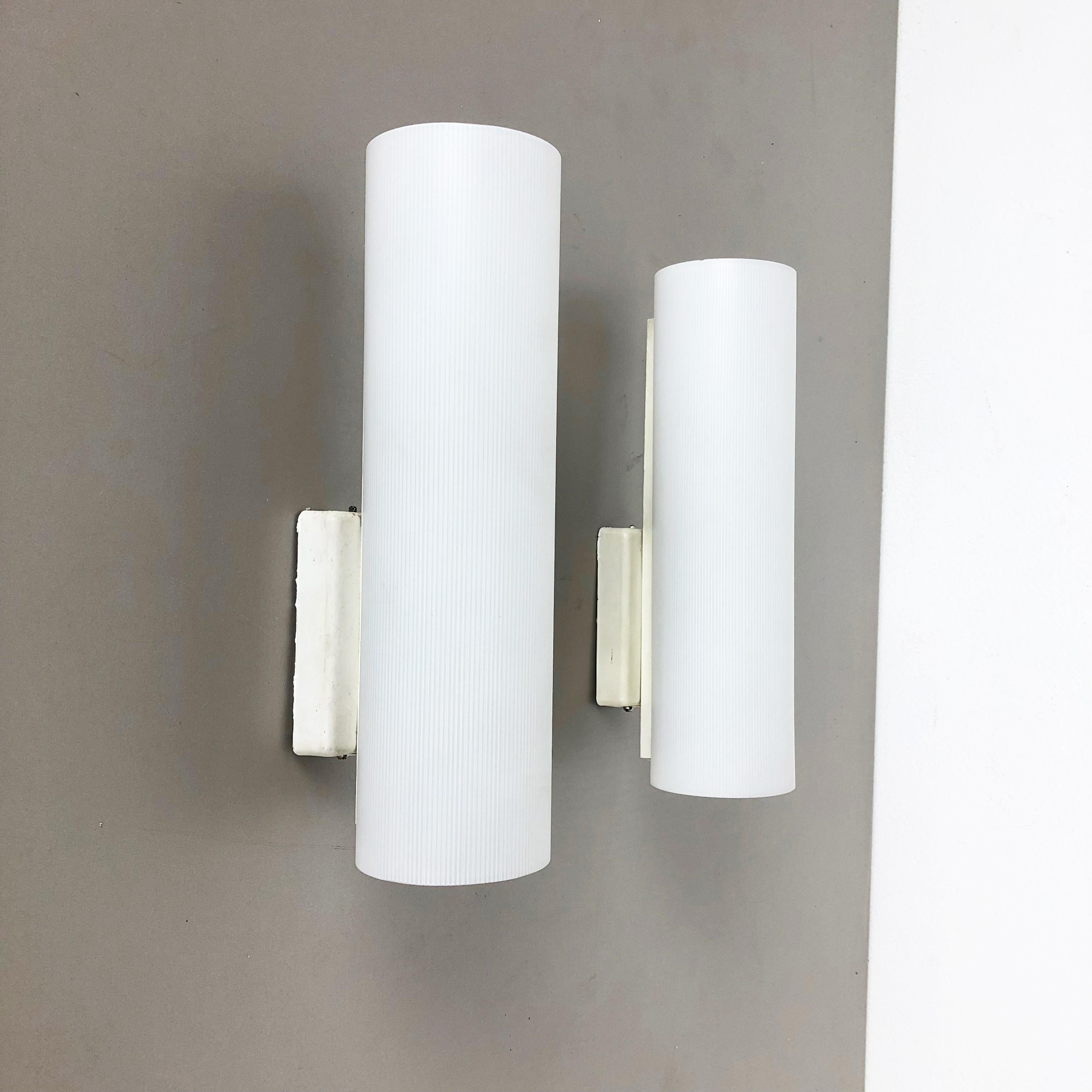 Mid-Century Modern Set of 2 Modernist 1960s Doria Tube Glass Wall Lights, Made in Germany For Sale