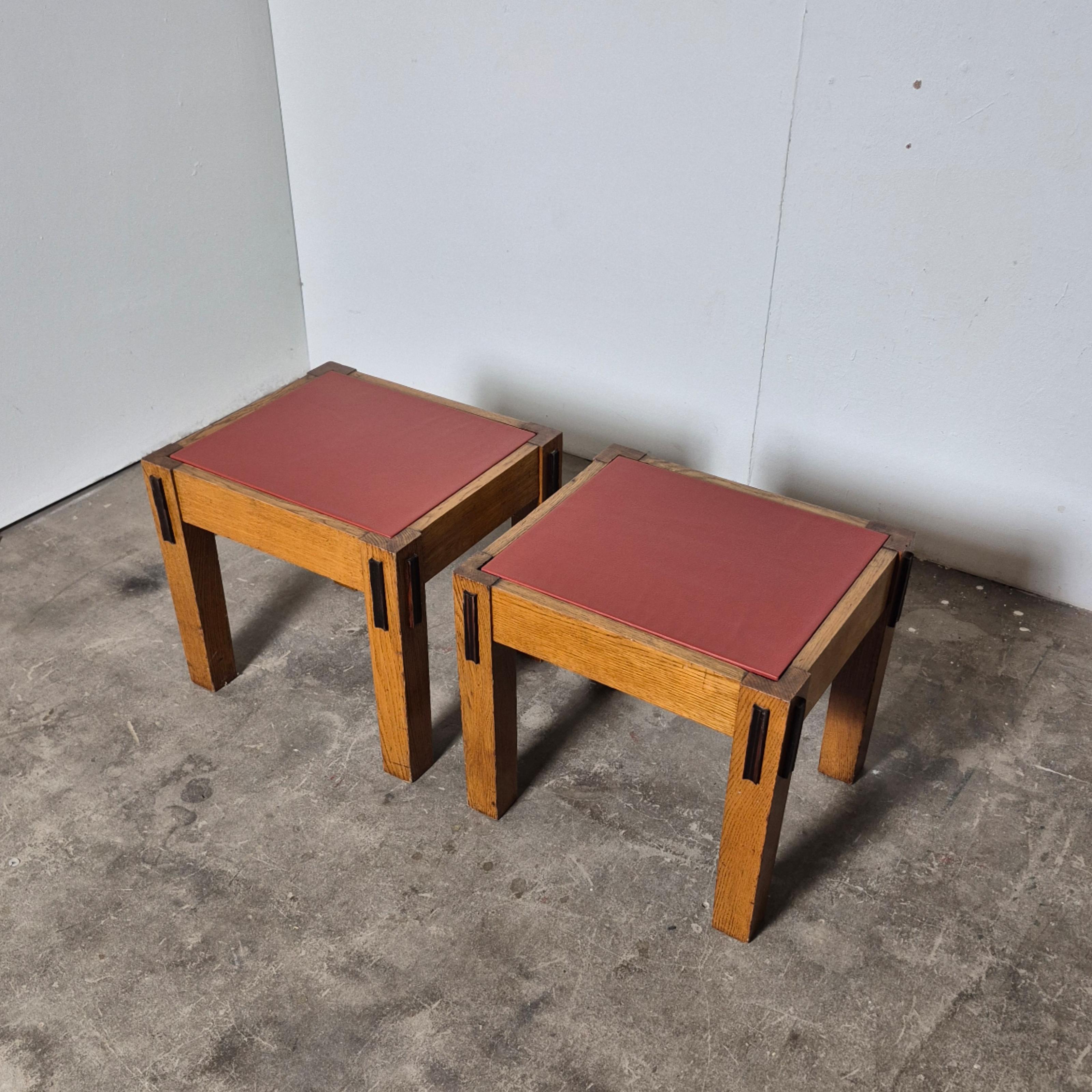Fatto a mano Set of 2 modernist Amsterdam school side tables, Netherlands 1920s in vendita