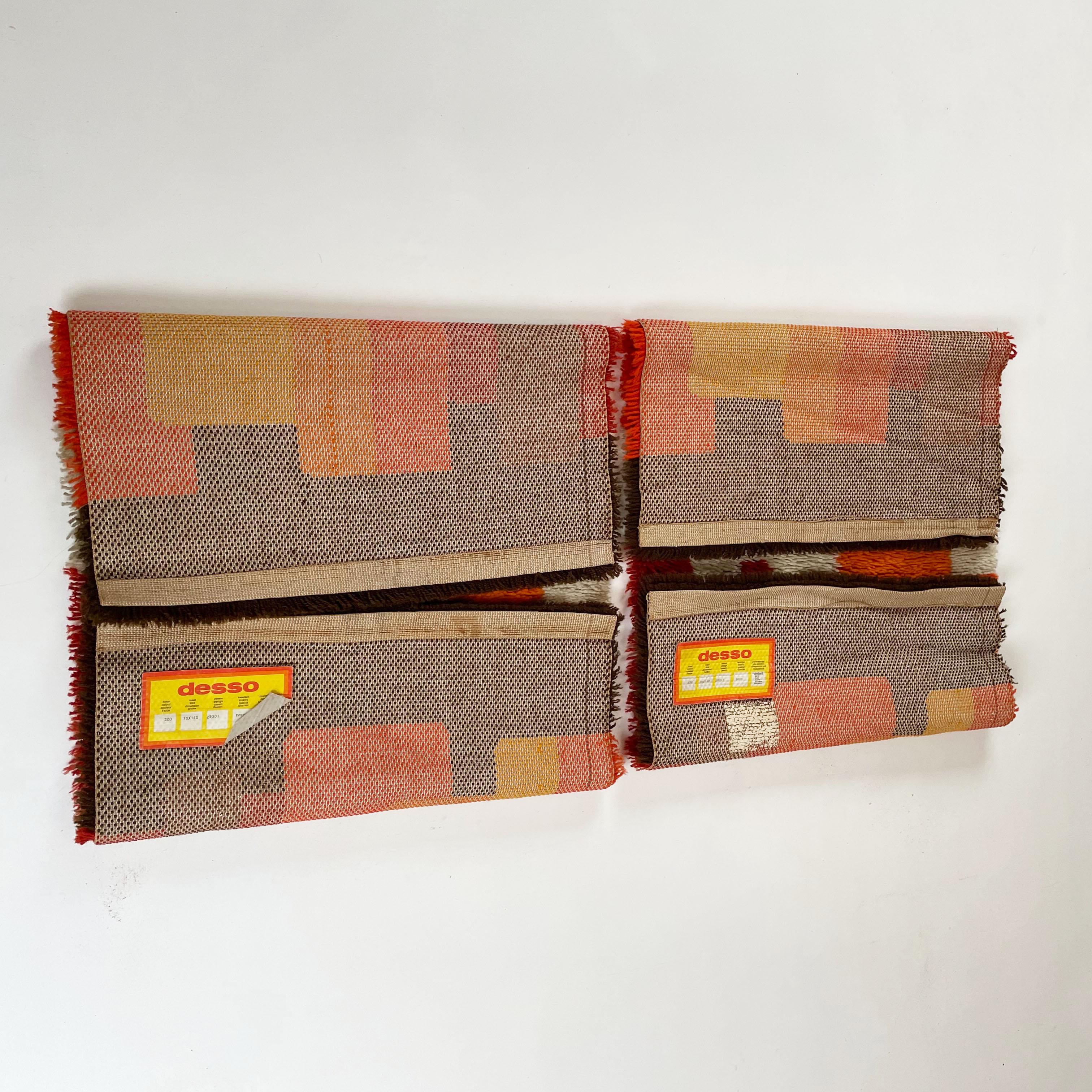 Set of 2 Modernist Multi-Color High Pile Rya Rug by Desso, Netherlands, 1970s For Sale 11