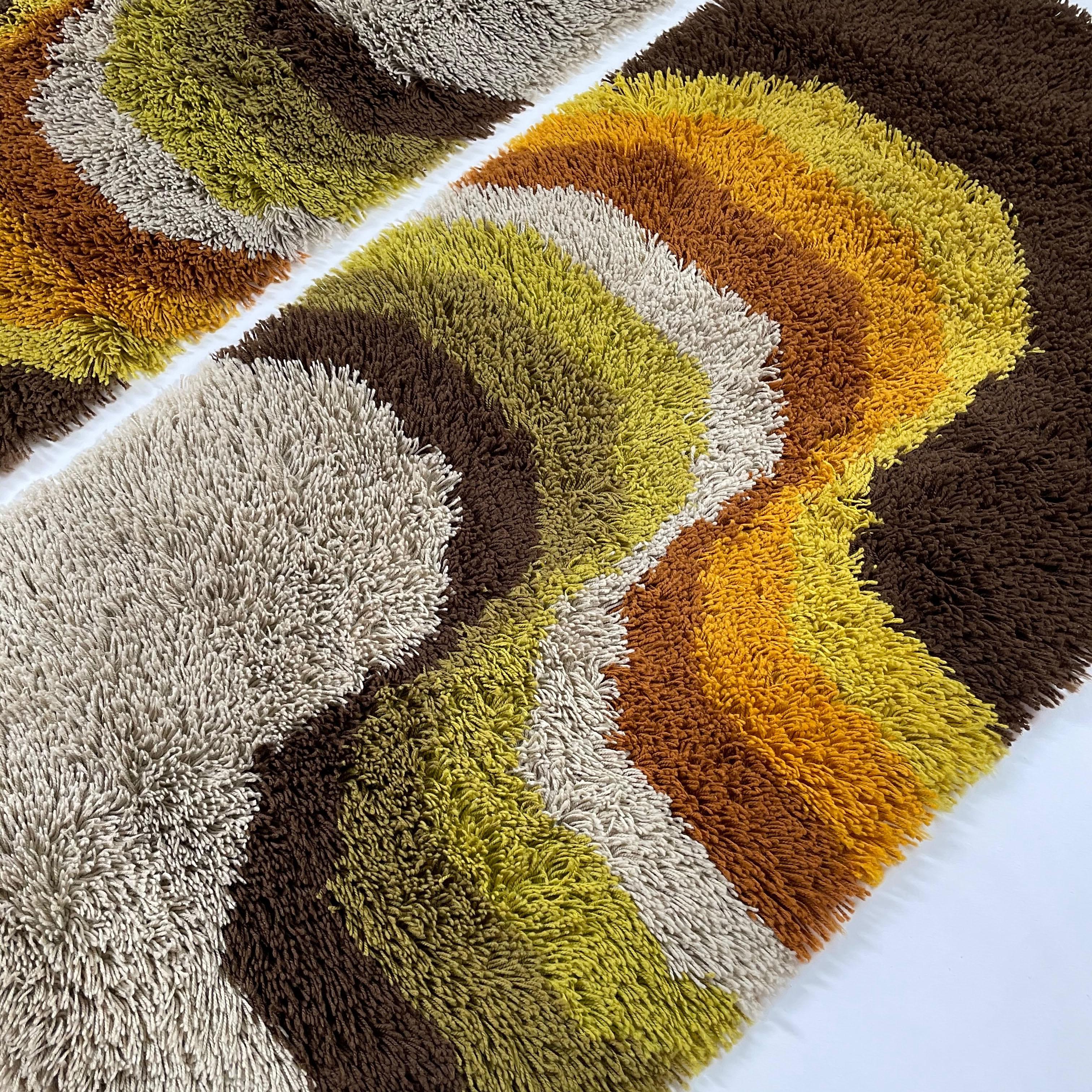 Mid-Century Modern Set of 2 Modernist Multi-Color High Pile Rya Rug by Desso, Netherlands, 1970s