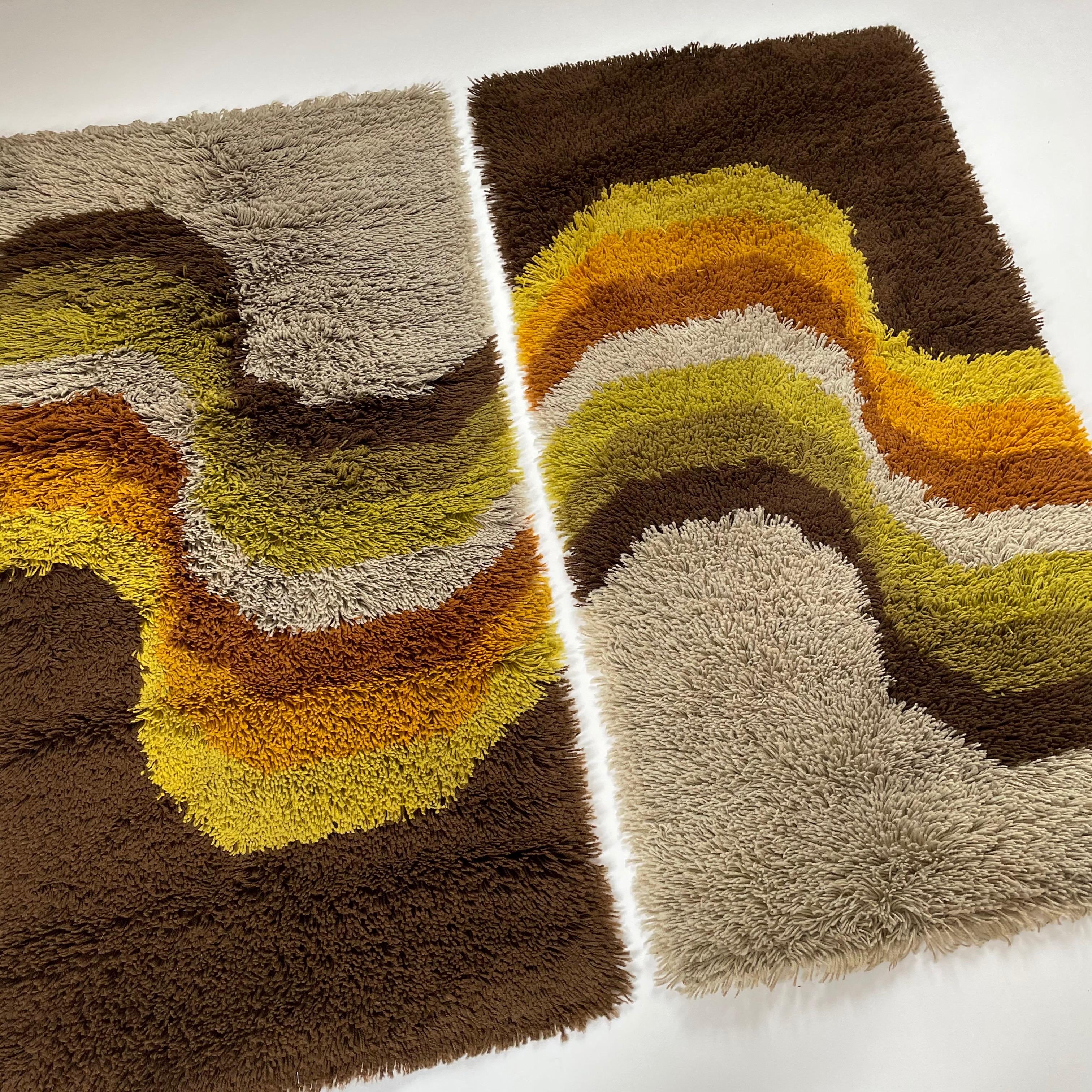 Dutch Set of 2 Modernist Multi-Color High Pile Rya Rug by Desso, Netherlands, 1970s