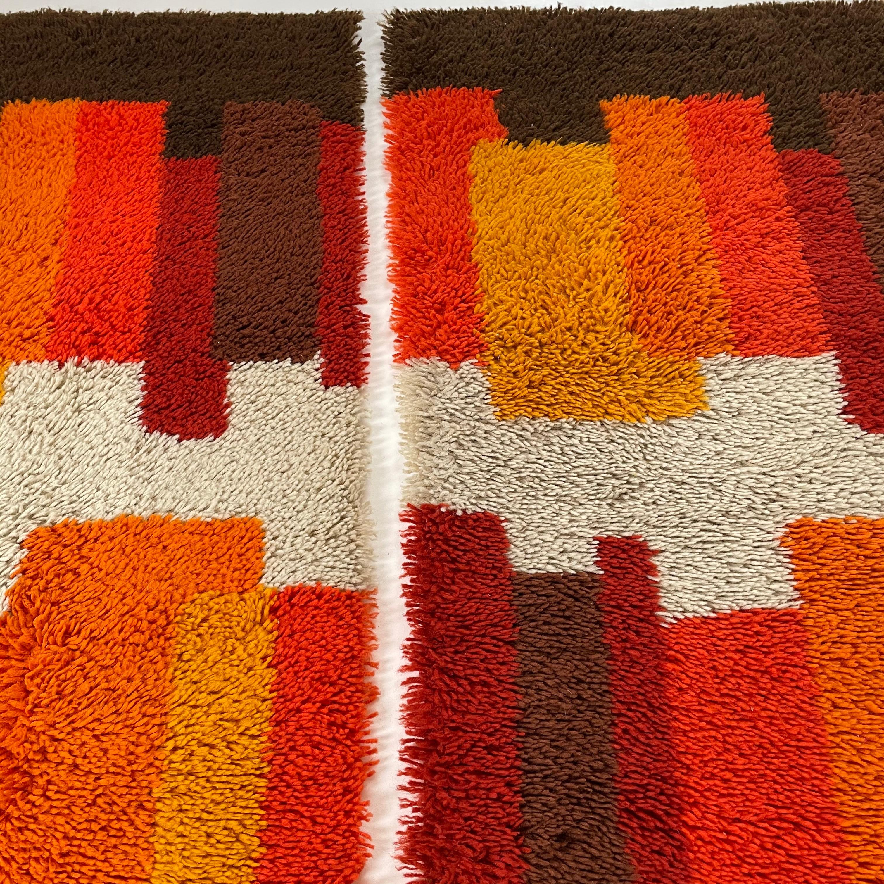 Ensemble de 2 tapis Rya modernistes multicolores à poils longs multicolores de Desso, Pays-Bas, 1970 Bon état - En vente à Kirchlengern, DE
