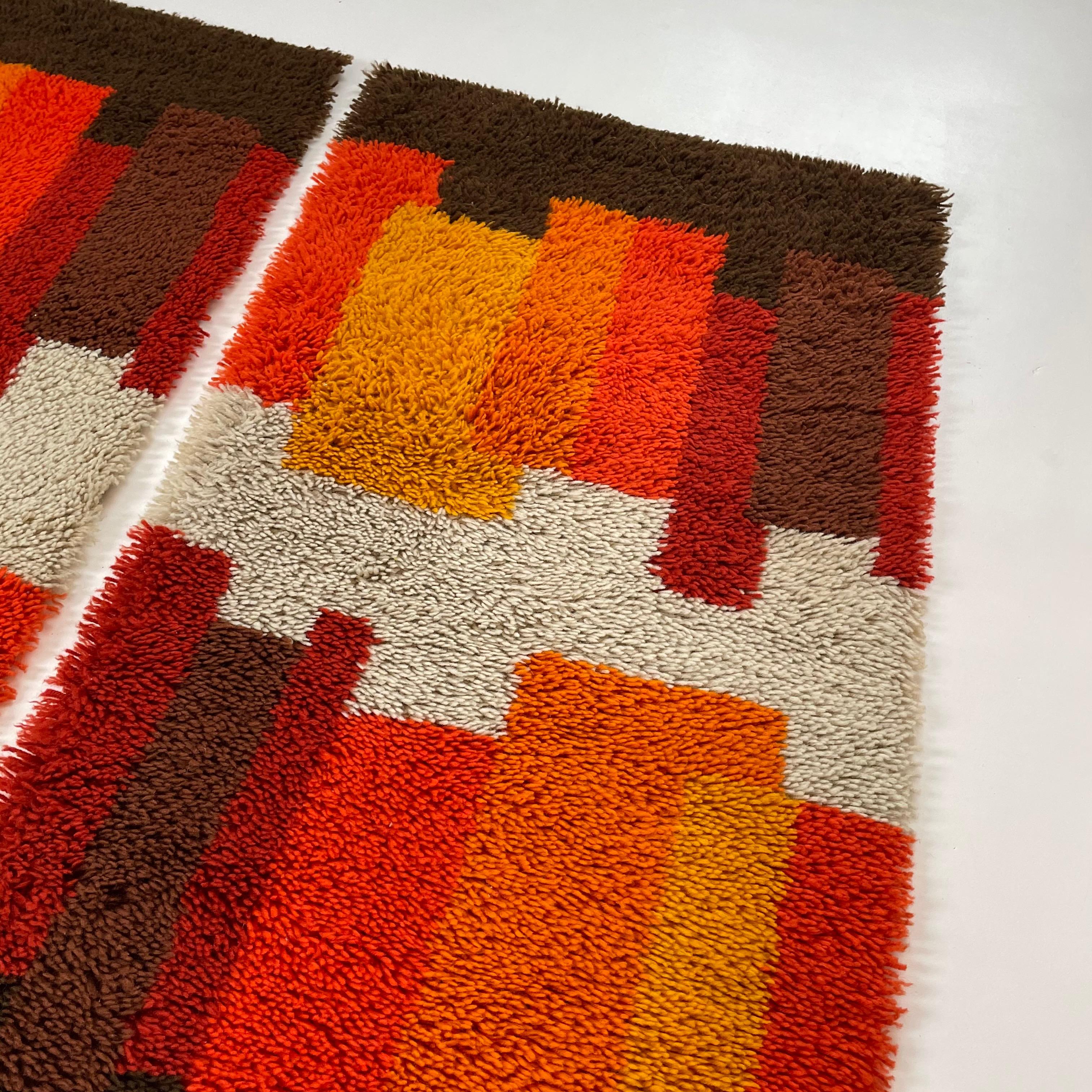 Set of 2 Modernist Multi-Color High Pile Rya Rug by Desso, Netherlands, 1970s For Sale 2