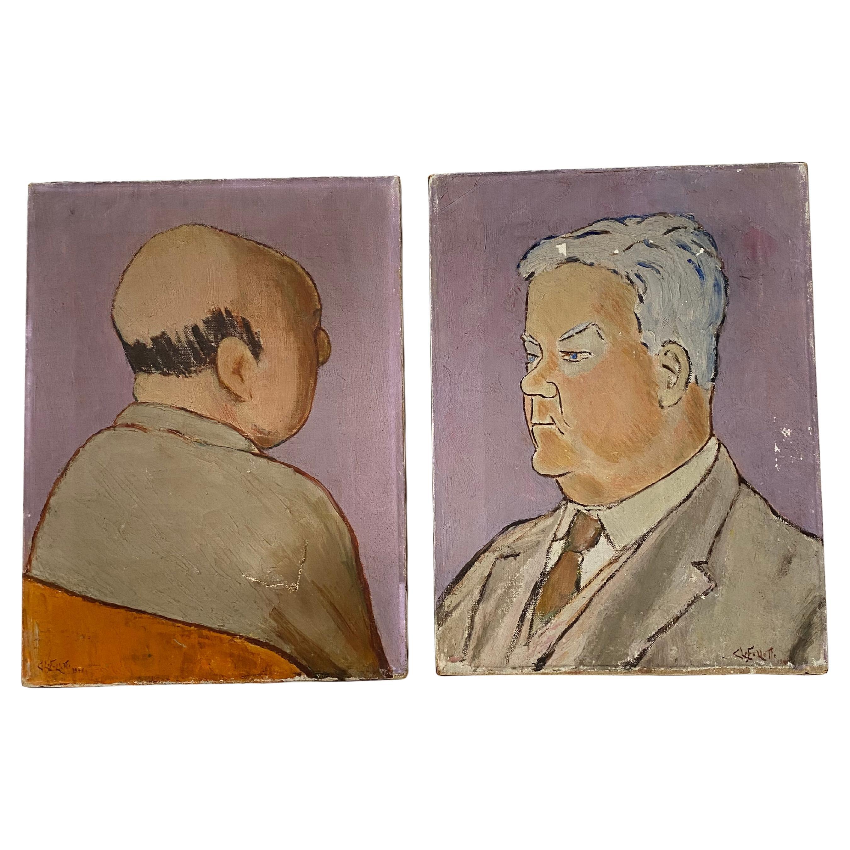 Set di 2 ritratti d
arte modernista originali degli anni 
40 in vendita