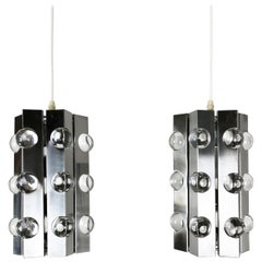 Set of 2 Modernist Silver Sputnik Hanging Light, Cosack Lights, 1970s