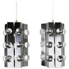 Set of 2 Modernist Silver Sputnik Hanging Light, Cosack Lights, 1970s