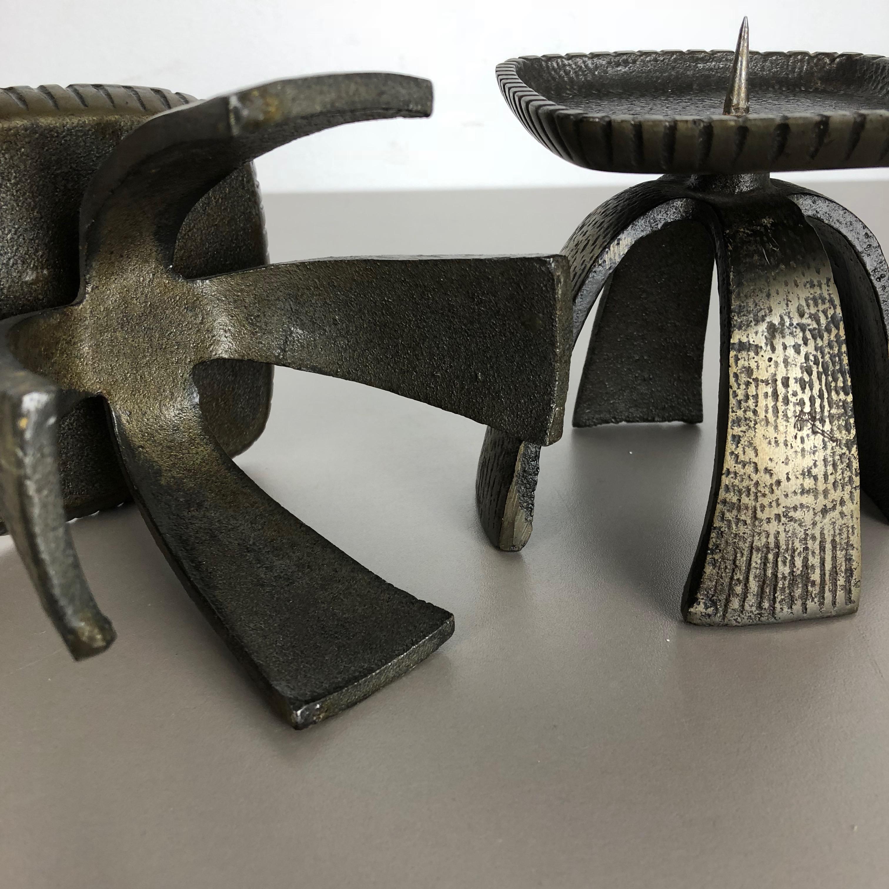 Set of 2 Modernist Vintage 1970s Sculptural Brutalist Metal Candleholder, France 9